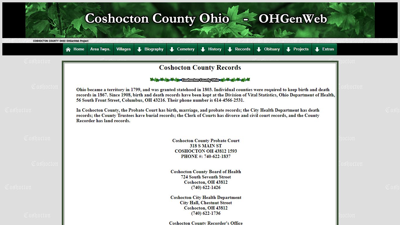 Coshocton County Ohio Records