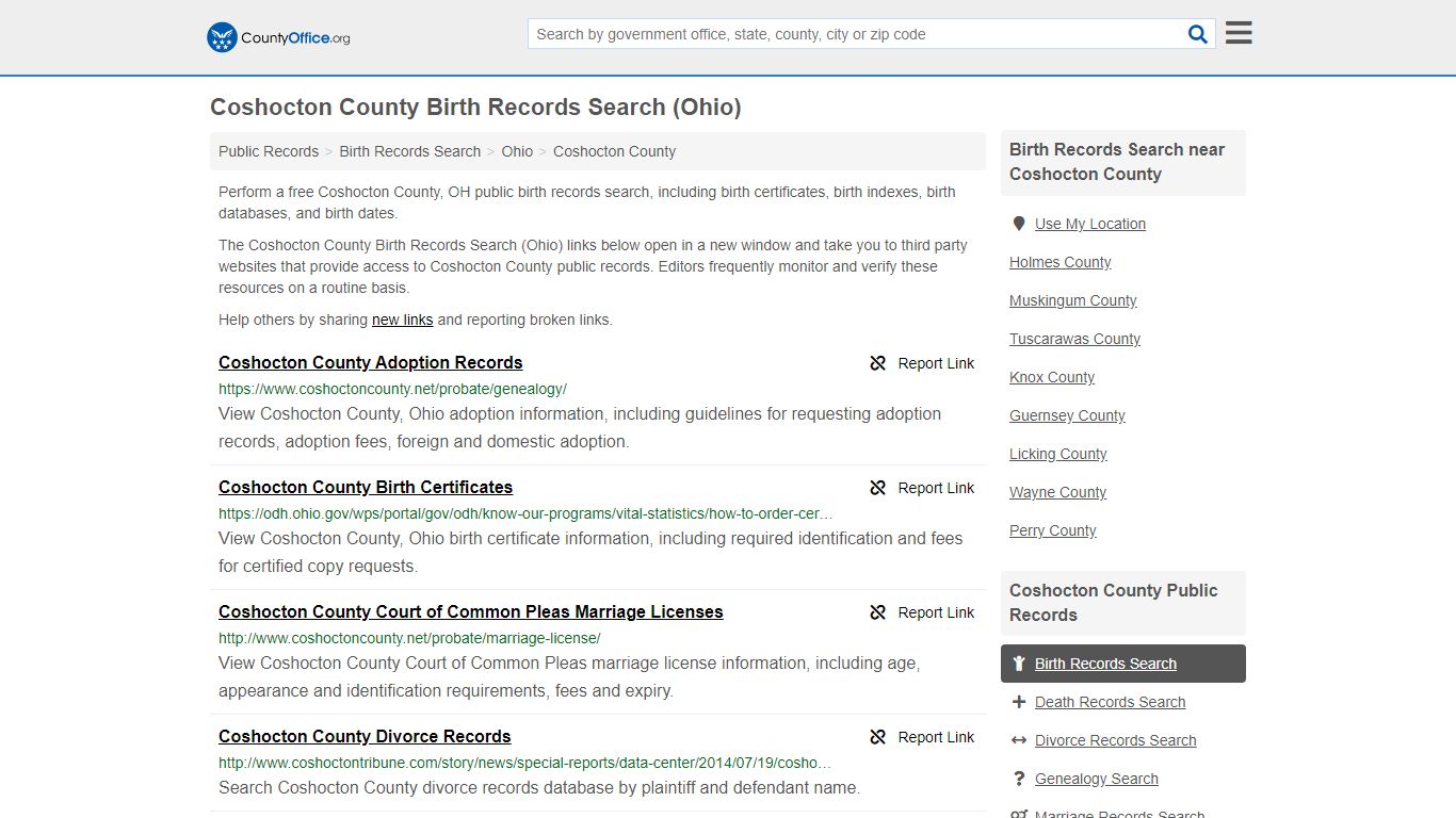 Birth Records Search - Coshocton County, OH (Birth ...
